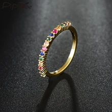 Pipipitree anel de zircônio cúbico, delicado, multicolor, dourado, simples, clássico, anéis de tira de casamento para mulheres, moda, joias