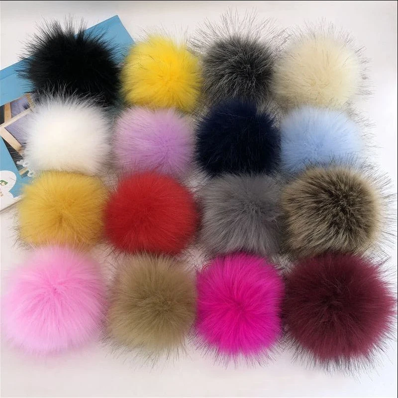 12CM DIY Luxury Fur PomPom Natural Fox Hairball Hat Ball Pom Pom Handmade Large Hair Ball Hat With rubber band