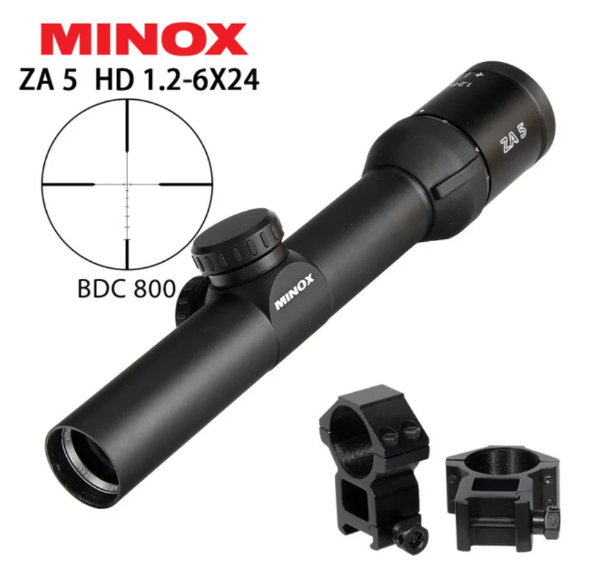 Охота MINOX ZA 5 HD 1,2-6X24 BDC 800 сетка компактный прицел длинный глаз рельеф тактический оптический прицел оптические прицелы - Цвет: with Picatinny Rings