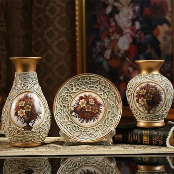 

3Pcs/Set Ceramic Vase 3D Stereoscopic Dried Flowers Arrangement Wobble Plate Living Room Entrance Ornaments Home Decorations