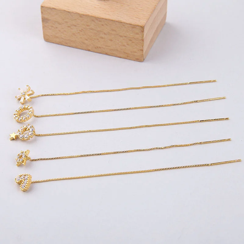 

6pcs copper-plated Real Gold Thin Section Long Ear Line Crystal Zircon Love Pendant Hypoallergenic Ear Hook Earrings Material