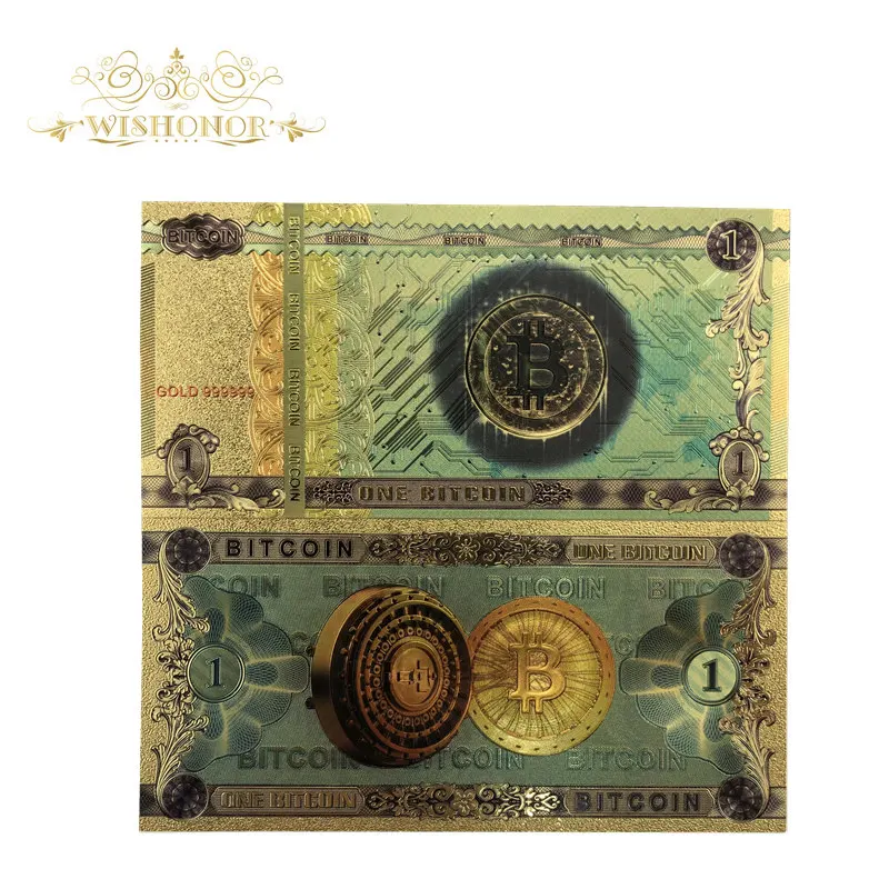 10 шт/партия горячие продажи красочные один Биткойн банкнота BTC Биткойн золото banknotes в 24k позолоченный для коллекции - Цвет: One Bitcoin