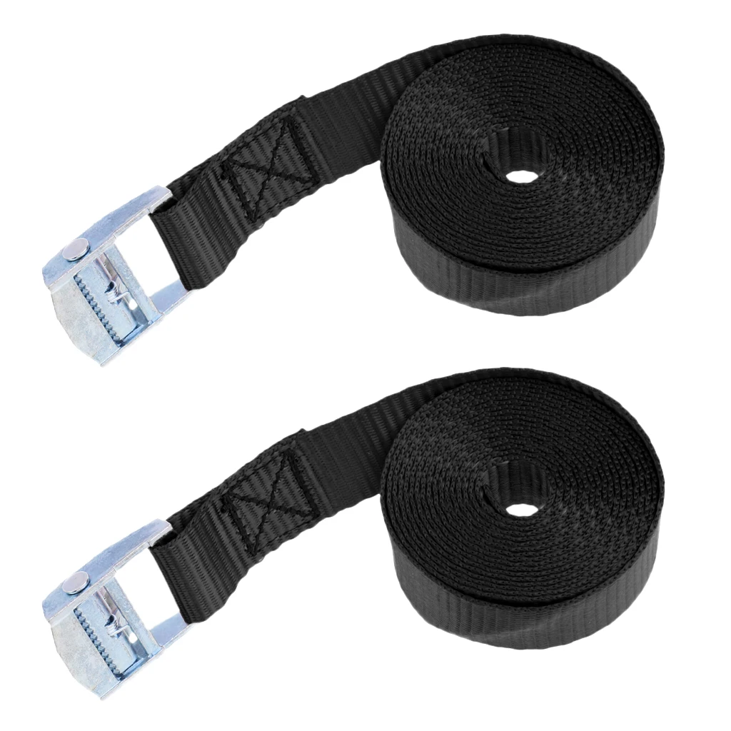 2x Tie Down Straps with Cam Buckle for Roof Rack Luggage Kayak 2.5m Black