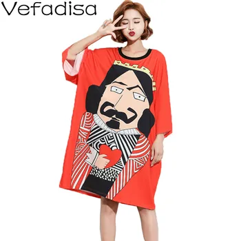 

Vefadisa Cartoon Print Women Dress Summer Animal Print Dress 2020 Fashion Short Sleeve Plus Size T-shirt Dress Loose QYF2579