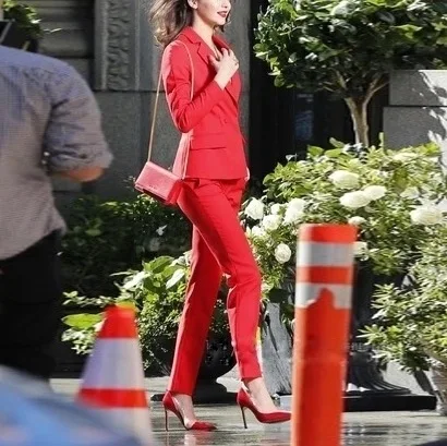 

OL Career Suit WOMEN'S Suit 2019 Spring And Summer New Style Korean-style Fashion Casual Red Suit Coat Pants Slim Fit Two