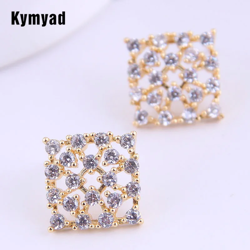 KymyadKoreanCubicZirconiaStudEarringsFashionSquareWomens