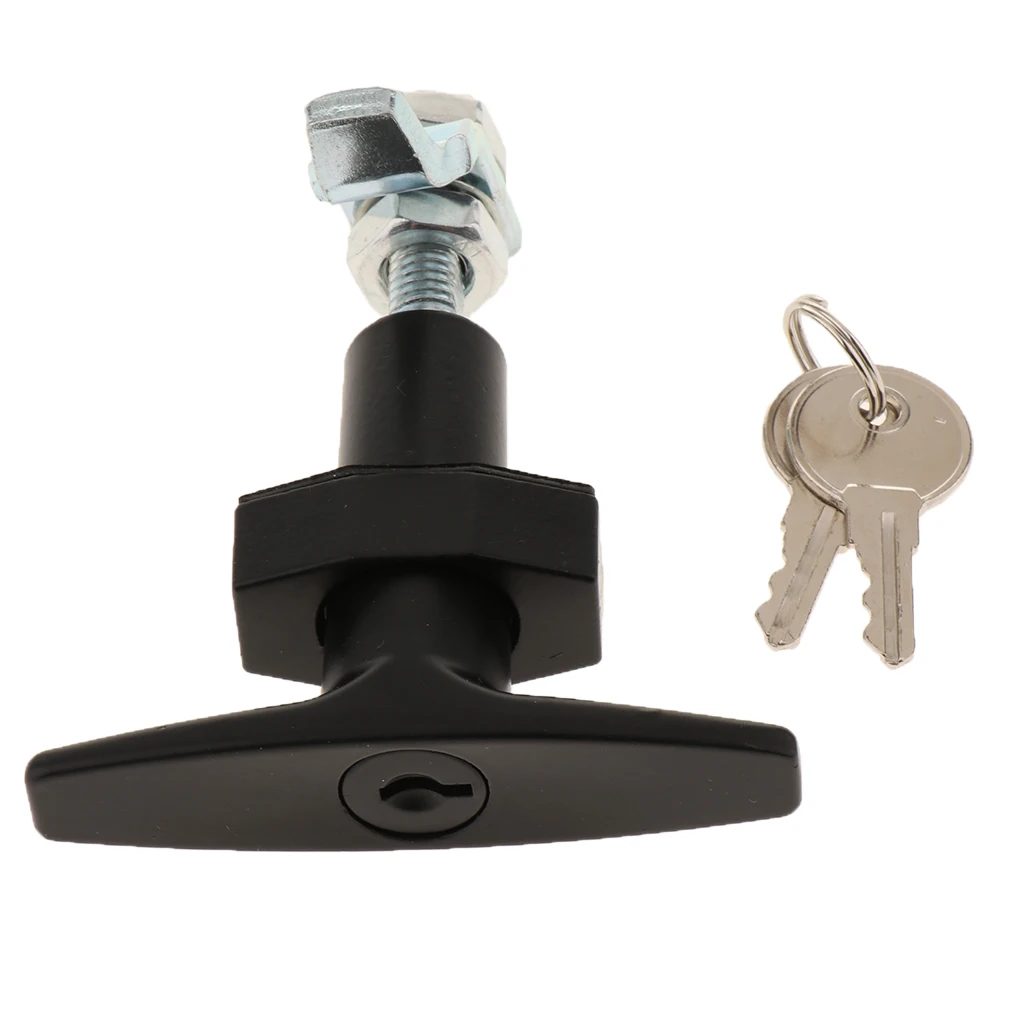 Aramox Handle Lock Black Rear Fixing T Handle Lock Tool Box Garage Door Lock with Keys for Trailer Caravan Canopy 