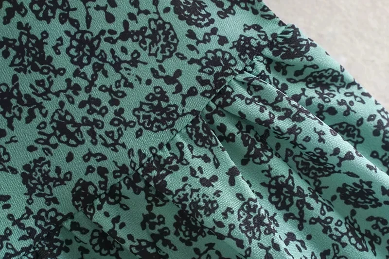 ZA женское платье mididress с круглым вырезом и цветочным принтом, Хлопковое платье со средним рукавом, новинка, осеннее платье трапециевидной формы, повседневное свободное зеленое платье mididress