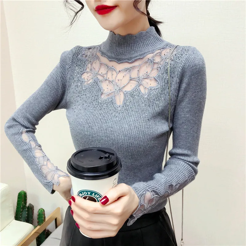 Хорошее качество женская одежда последние весна осень зима корейский vestidos вышитые эластичные тонкие свитера женские K0192 - Цвет: Gray