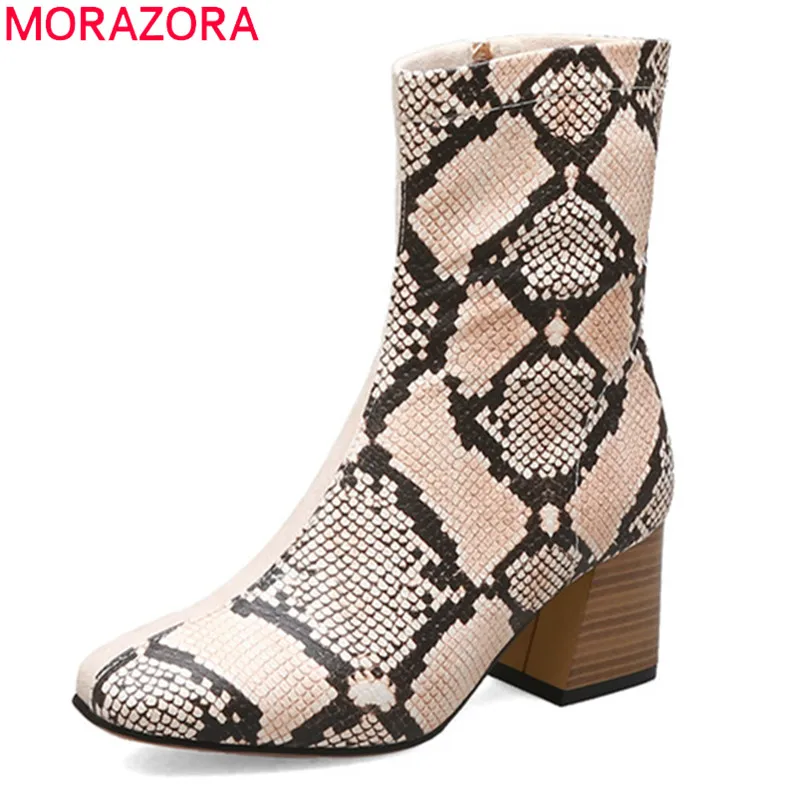 

MORAZORA 2020 plus size 48 women ankle boots snake zip high heels boots autumn winter fashion dress party shoes female