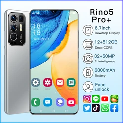 Global Version Rino5 Pro+ 6.7 Smartphone 5G 12GB+512GB 6800mAh MTK6889 Face Unlock Dual SIM Dual Standby