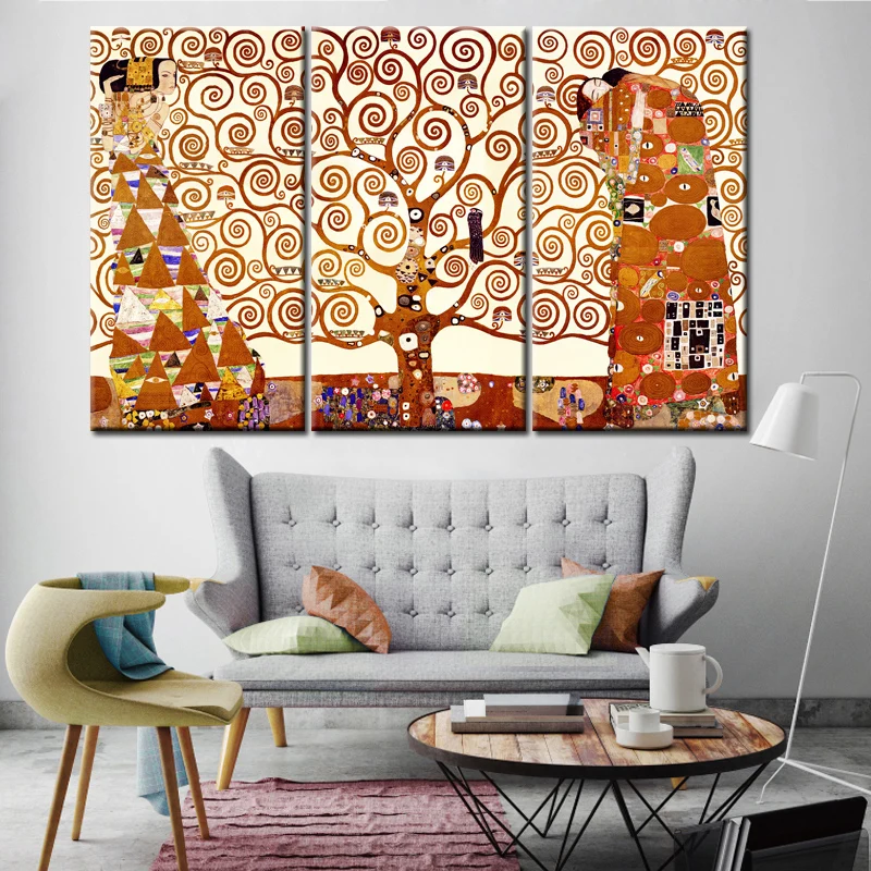 3 Панели классические известные картины Древо жизни от Gustav Klimt настенные