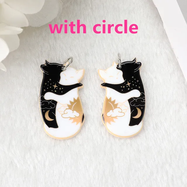 10Pcs Acrylic Printing Embrace Cats Charms Punk Style Know Your Power Crafts For Necklace Earring  Keychain  Diy Making  Pendant with circle