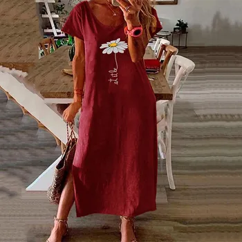 

Free Shipping Women O-neck Long Dress 2020 Summer Print Sexy Short Sleeve Boho Beach Casual Loose A-line Dress Vestidos Plus