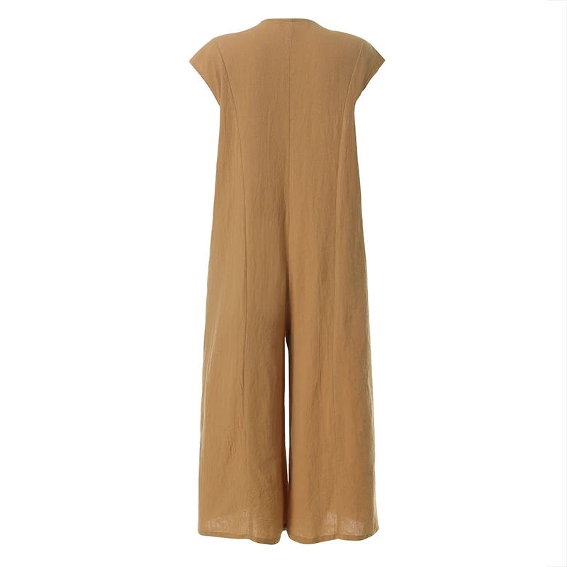 Женский комбинезон с широкими штанинами, винтажный, хлопок, лен, комбинезоны,, cellumia, короткий рукав, Повседневный, комбинезоны, v-образный вырез, на пуговицах, размера плюс, комбинезон