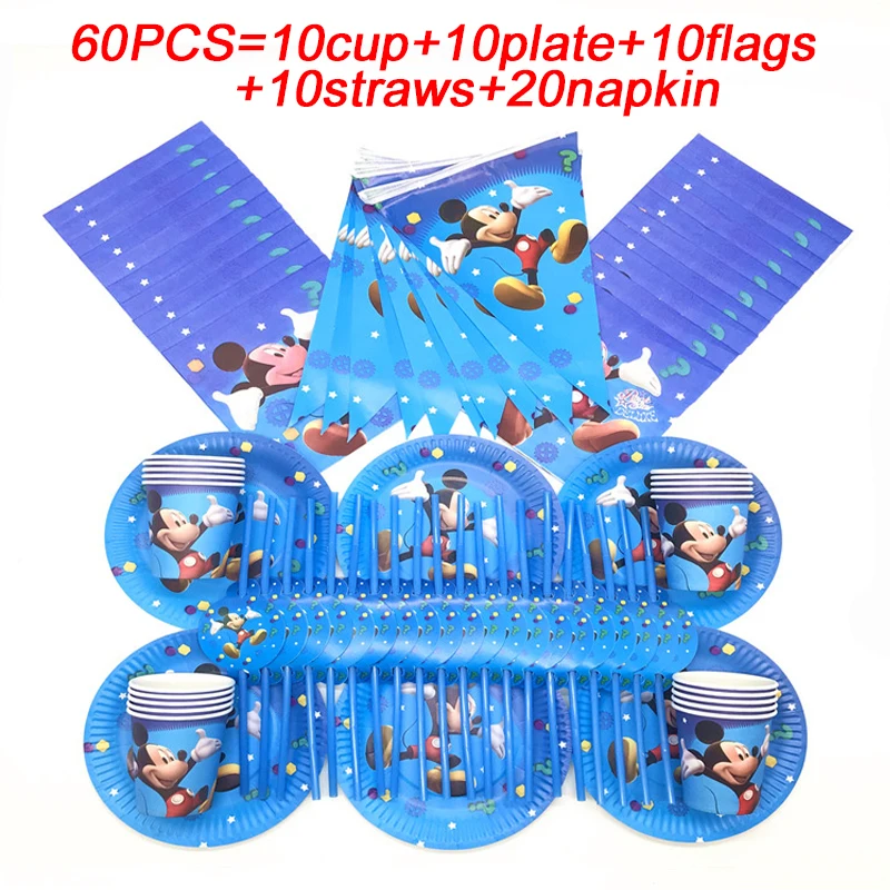 

Baby Shower Birthday Party Decorations Kids Mickey Mouse Cup Plates Napkin Flags Straws Party Supplies Disposable Tableware Set
