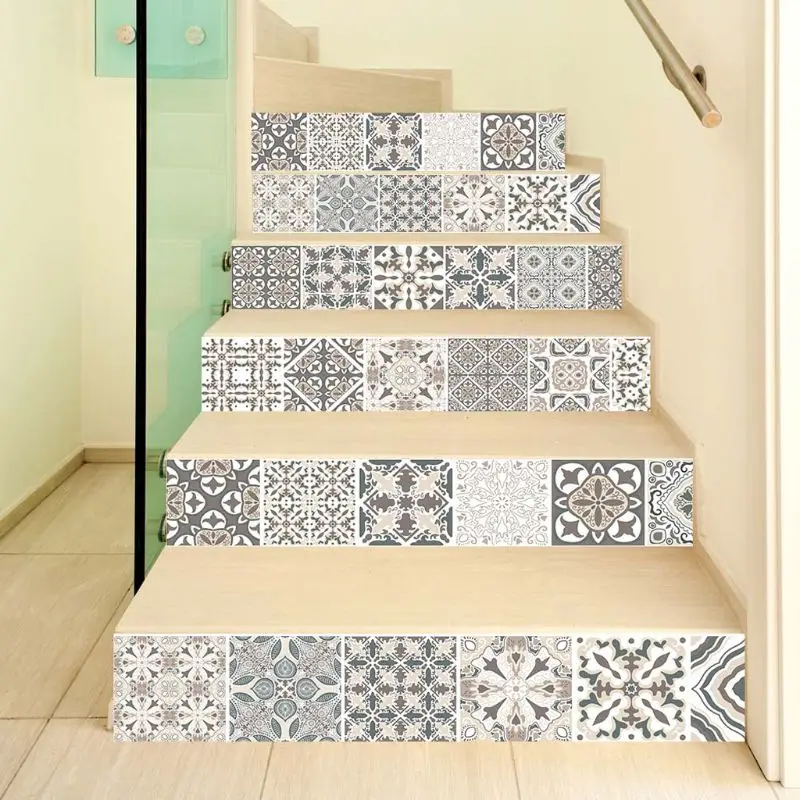 

6pcs/set 3D Flower Staircase Stair Riser Floor Sticker Self Adhesive DIY Stairway Waterproof PVC Wall Decal