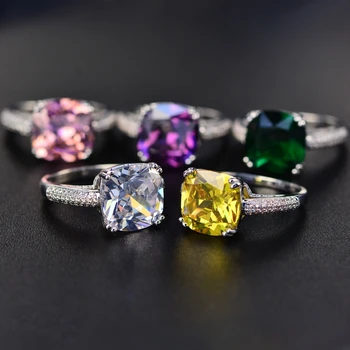 

Micro Square Yellow Cubic Zirconia Stones Women Square Pink Yellow Green Party Ring Wedding Jewelry