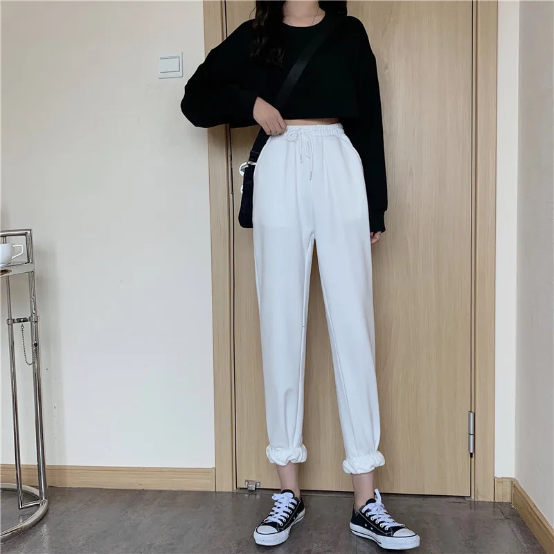 

Winter Candy Color Plush Velvet Thicken Sports Pants High Waist Loose Straight Wide Leg Casual Sweatpants Women