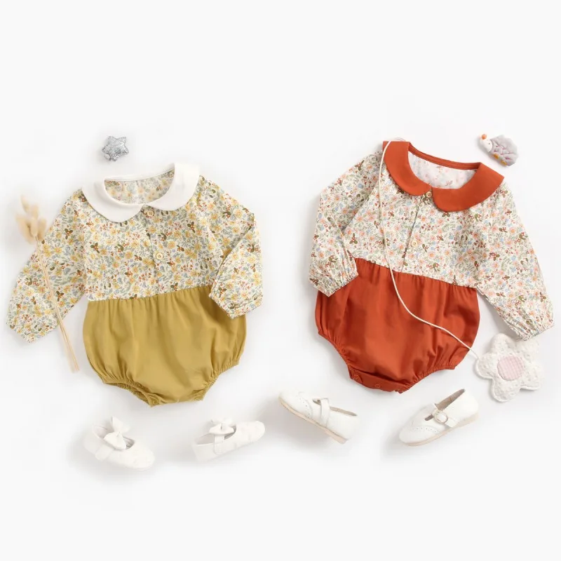 

Infant Clothing Newborn Baby Clothes Spring Autumn Long Sleeved Print Cute Body Suit Baby Girls Cotton Lapel Jumpsuit Outfits