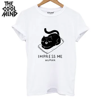 

coolmind 100% cotton short sleeve cat women Tee shirts casual loose women t shirt o-neck summer tshirt women female t-shirt
