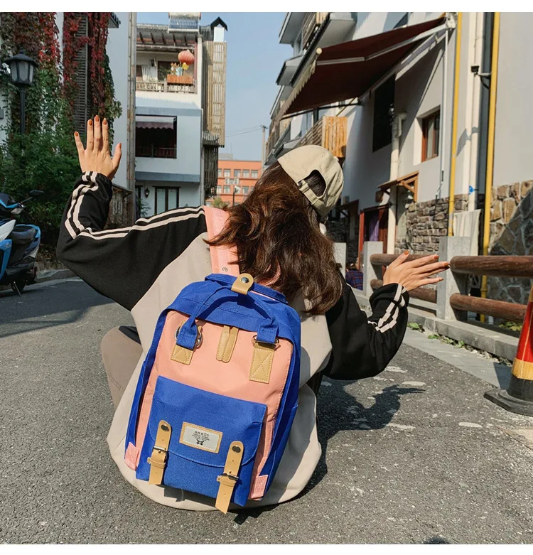 

Korean-style-Style Mixed Colors Double Leather Belt Hand Backpack Trend Cool Travel Casual Backpack