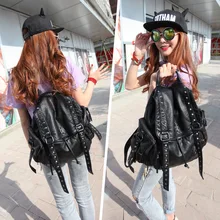 Летний корейский стиль, стиль, рюкзак с заклепками, мягкая кожа, моющийся рюкзак для путешествий из овчины, женская сумка для студентов