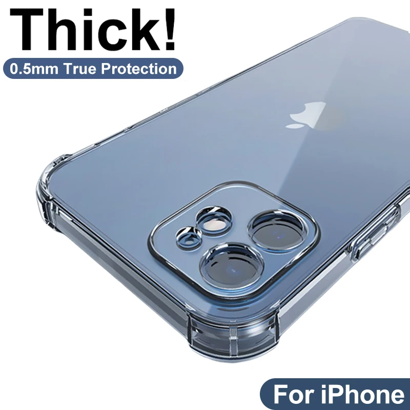 Funda de silicona a prueba de golpes para teléfono móvil, carcasa trasera gruesa a prueba de golpes para iPhone 12, 11 Pro, Xs Max, X, Xr, 6s, 7, 8 Plus