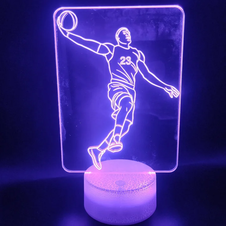 3D лампа Lebron James Slam Dunk красивый уникальный подарок для фанатов баскетбола 7 цветов с дистанционным украшением СВЕТОДИОДНЫЙ Ночник светильник