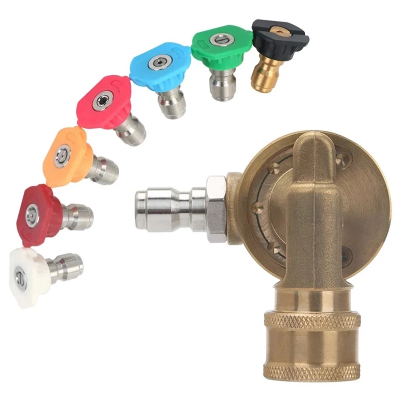 Power Pressure Washer Spray Nozzle Tips And Quick Connect Pivot Adapter Coupler 220 Degrees With 7 Rotation Angles |