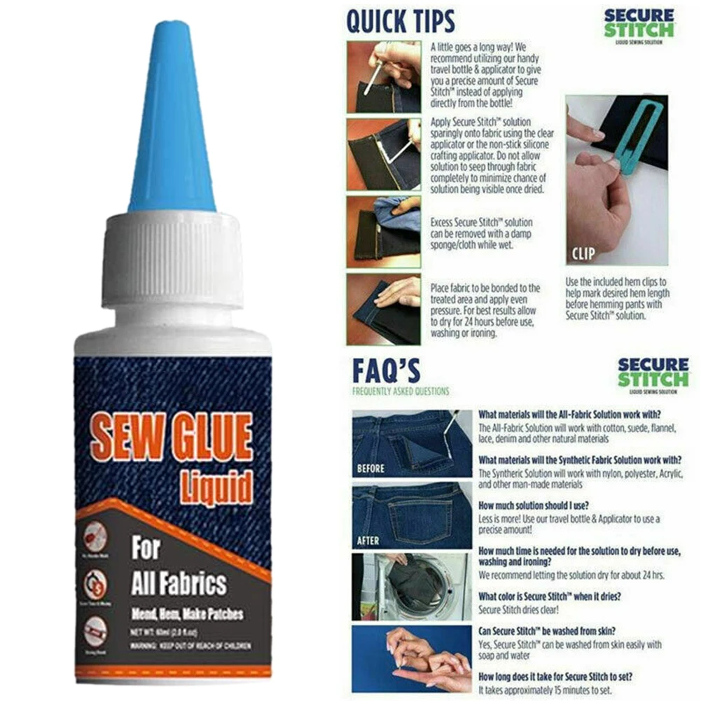 

60ml Crafting Leather Liquid Jeans Quick Bonding DIY Patches Clothing Sew Decoration Fabric Glue Kit Strong Adhesive Repair