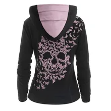 Winter New Fashion Butterflies Skull Print Hoodie Kangaroo Pocket Hooded Sweatshirtwomen Hoodies Sweatshirts outwear