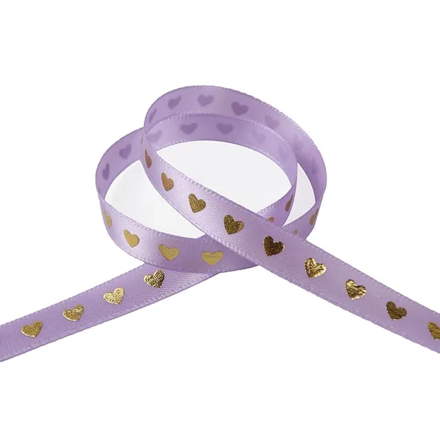 5 Yards 10mm Satin Ribbons Heart Pattern Printed Ribbon For Crafts DIY Bow Handmade Gift Wrap Party Wedding Christmas Decor Purple