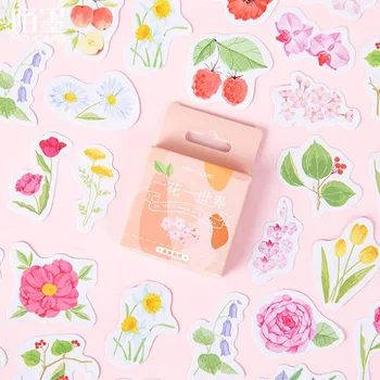 

46 Pieces / Box Creative Flowers One Flower One World Sticker DIY Diary Scrapbook Decoration Label Sticker Children Stationery