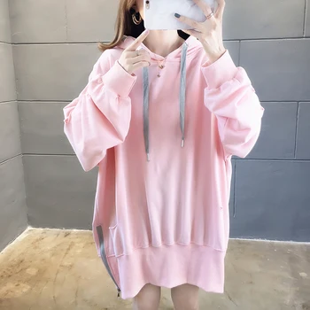 

Fashion Plus size Hole Hooded Hoodie Sweatshirt Women 2020 Spring New Oversized Hoodies Long sleeve Splice Ladies Casual Tops