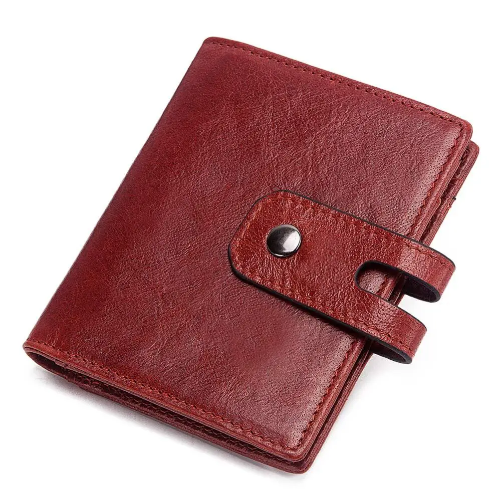 GZCZ Genuine Leather Credit Card Holder Business ID Slim Wallet Bifold Front Pocket With RFID Blocking Portomonee Mini Purse - Цвет: Red