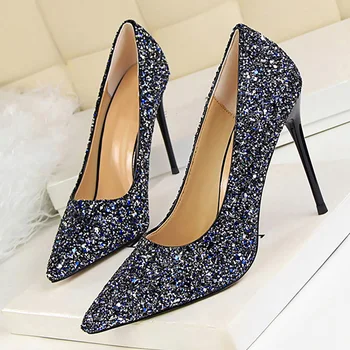 

2020 Women Pumps Woman Sexy Party Bling Shoes Ladies Fashion Pointed Toe High Thin Heels Women's Slip-on Footwear