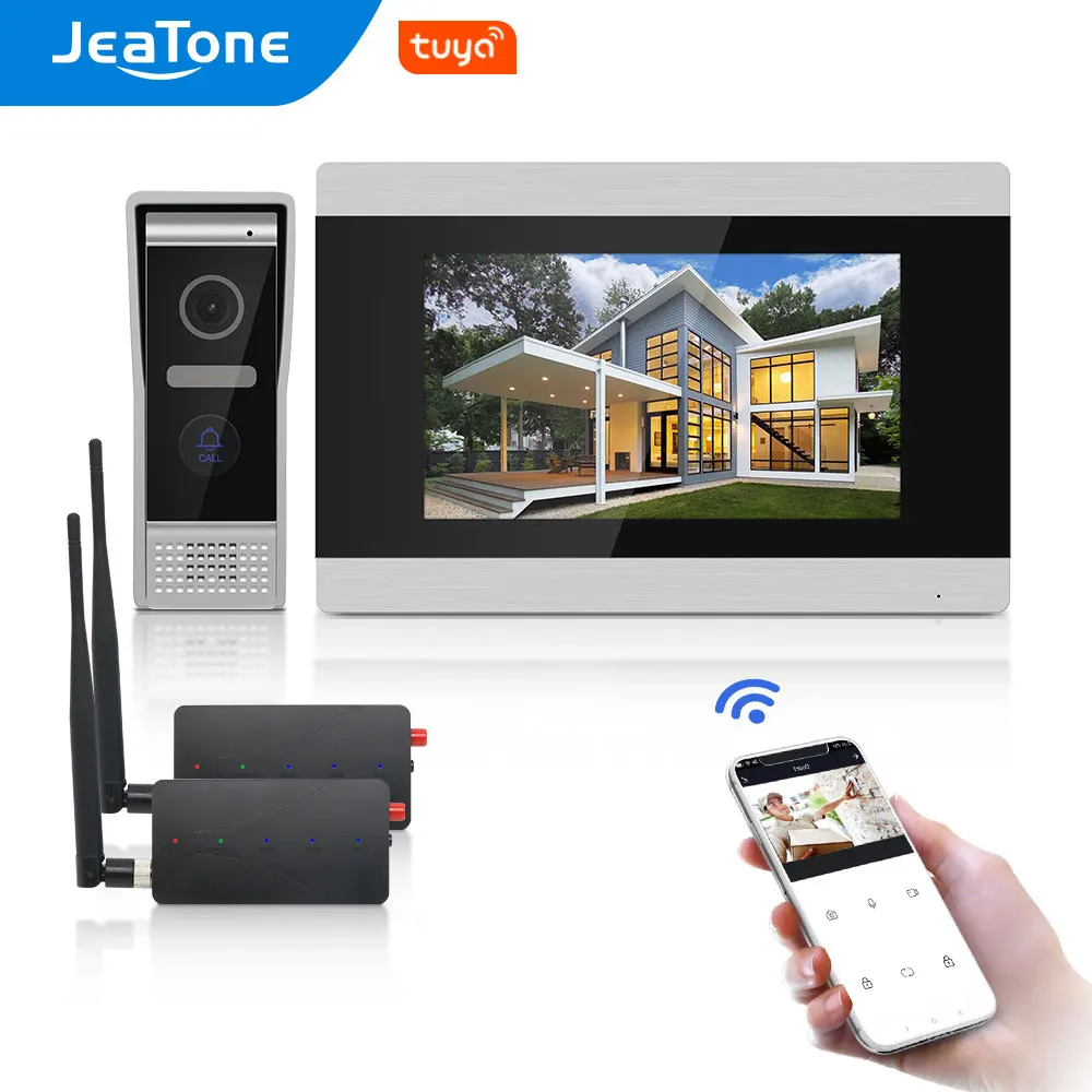 US $231.67 Jeatone 7 Inch Touch Screen Wifi Ip Video Intercom For Villa With Mini Wireless TransmitterAmpReceiversupport Remote Phone Unlock