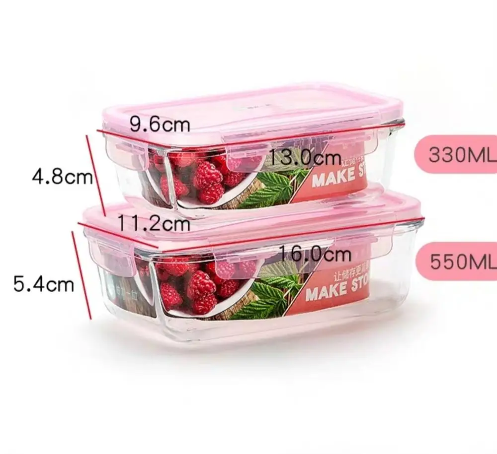 Портативный Здоровый стеклянный Ланч-бокс Bento коробки микроволновая посуда контейнер для хранения еды коробка для еды - Цвет: 330ml and 550ml pink