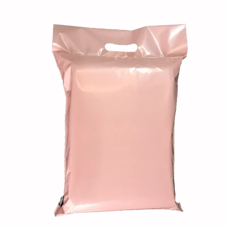 100Pcs 4 크기 택배 가방 핸들 핑크 플라스틱 봉투 우편 배송 가방 셀프 인감 토트 백 의류 포장 폴리 메일러