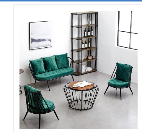 Iron sofa northern Europe simple modern balcony milk tea shop table and chair net red ins women's clothing shop small sofa