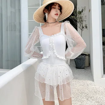 

One Piece Bikini Lady's Swimsuit Swim Wear Woman Fused Female Swimsuits 2019 Summer New Swimwear Women Lantern Long Sleeve Sexy