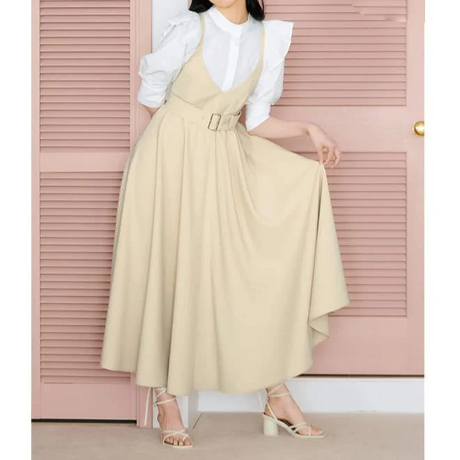 2021 primavera novedad de verano japonés Simple cuello en V Belt Sling Vestido Mujer sin mangas de vestido de ropa Casual