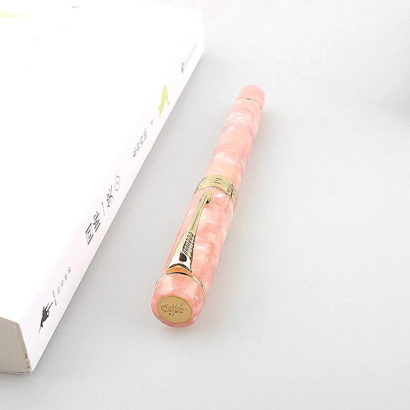 Luxury Brand JinHao 100 Acrylic Fountain Pen Golden Spin Sakura Pink Business Office School Supplies