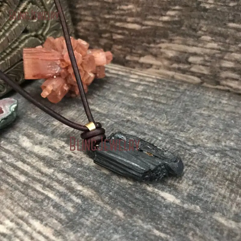 20190807-NM27813- Irregular Shapeblack Tourmaline Leather Necklace_8