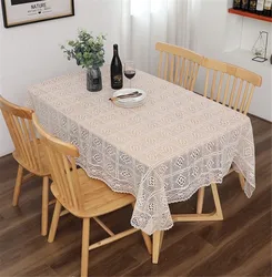 Hollow Pure Cotton Linen Tablecloth Lace Rectangular Table Cloth Coffee for Living Room Table Cover Mat Furniture Home Decorativ
