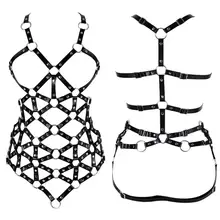 Полный тела кожаный ремень безопасности набор топ клетка живота Регулируемый Панк Танец Rave Связывание ремень выдалбливают юбка подтяжки готический