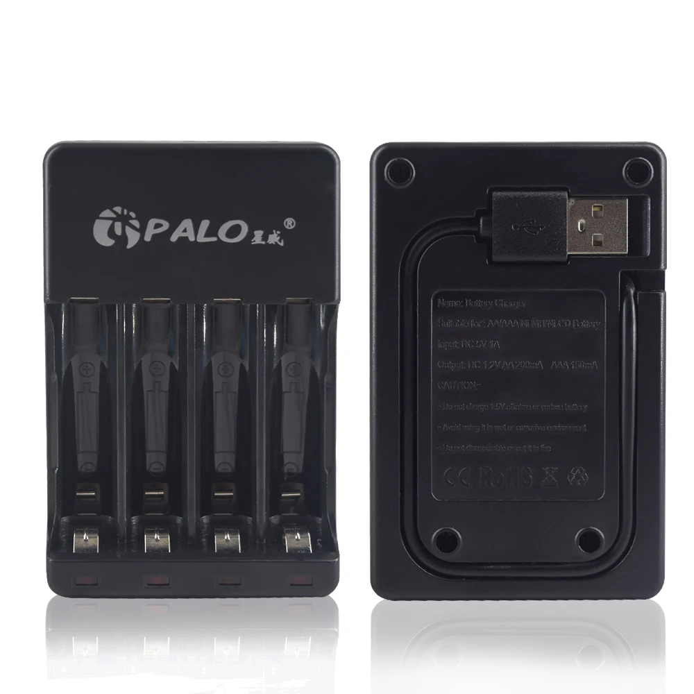 PALO 4 слота USB смарт-зарядное устройство светодиодный для 1,2 в AA AAA nimh nicd перезаряжаемая батарея струйная зарядка защита от перезарядки