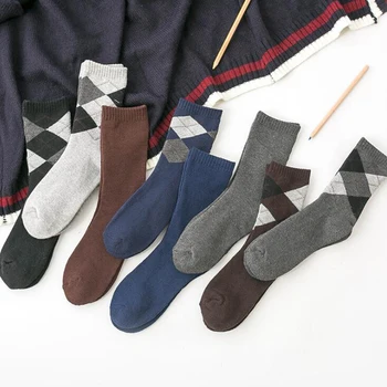 

Fashion Plaid Men's Socks Thick Warm Long Socks Man Causal Business Sock Crew Winter Calcetines