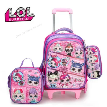 

A Set of LOL Surprise Doll School Bag with 6 Wheels Children Detachable Trolley Bag Schoolboy Cartoon Backpack Girl Gifts